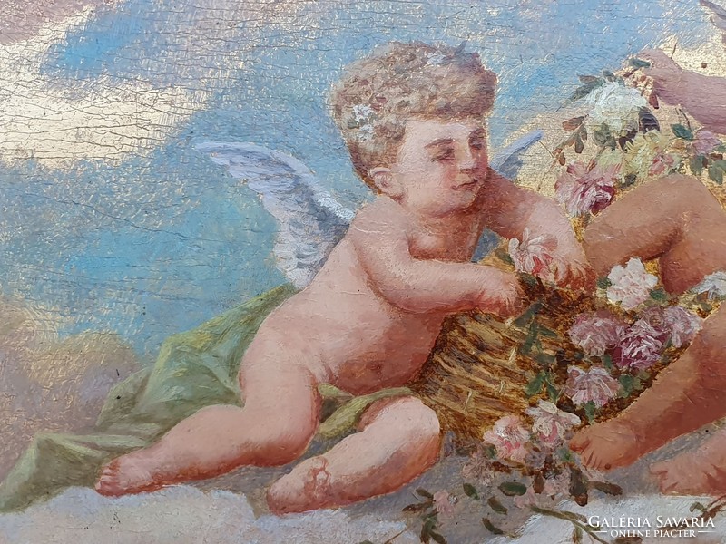 Antik barokk vitrin angyal szobros, kézzel festett puttók