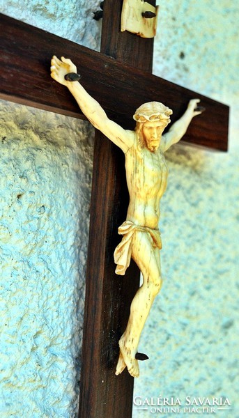 42. Antique, ivory Jesus Christ (12 cm), 30 cm imposing crucifix, cross, corpus