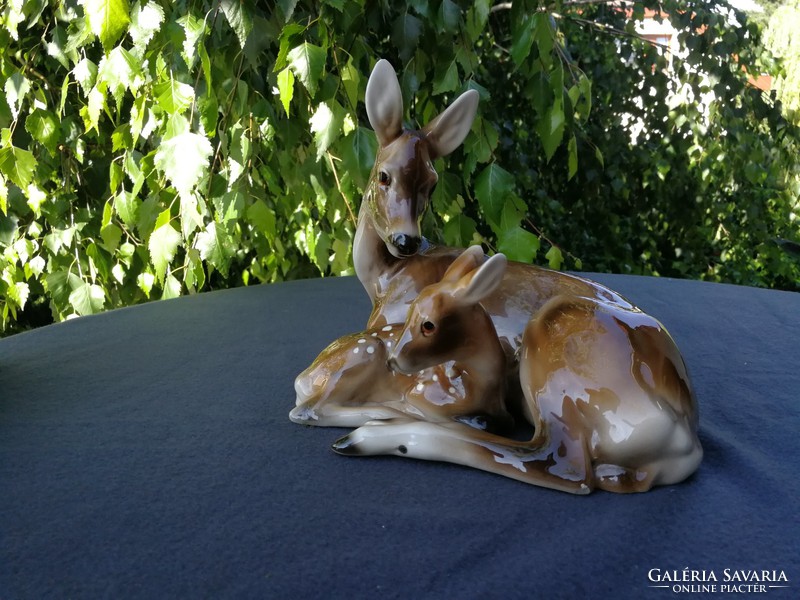 Keramos kerámia! Bambi pöttyös, őzmamával! Hihetetlen kedves szines nagy méretű jelzett darab! 