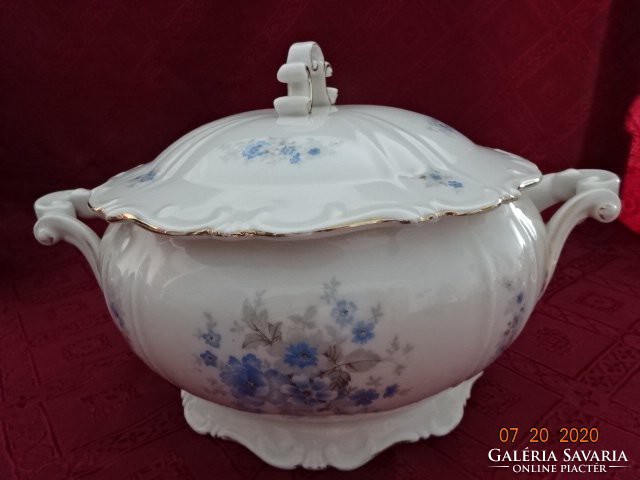 Zsolnay porcelán antik, pajzspecsétes leveses tál. Kék virágmintával. Vanneki!