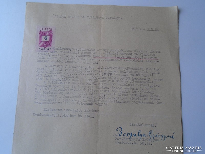 G028.60  Régi irat  Kondoros- Szarvas   Békés m. 1951  Borgulya 