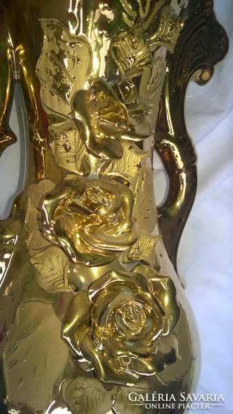 Arannyal festett látványos nagyméretű porcelán váza 32 cm