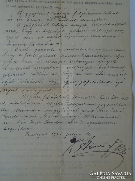 G028.70  Régi gépelt irat - Kiss József  -Legendák a nagyapámról kötet c.örökösödési díjárról  1925 