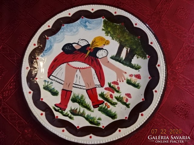 Granite porcelain wall decorative plate, spicy scene. The boy plays the flute, the girl picks mushrooms. He has!