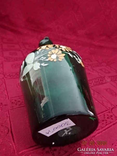 Italian green glass jug, hand-painted, height 17 cm. Numbered: 7. Vanneki. Jókai.