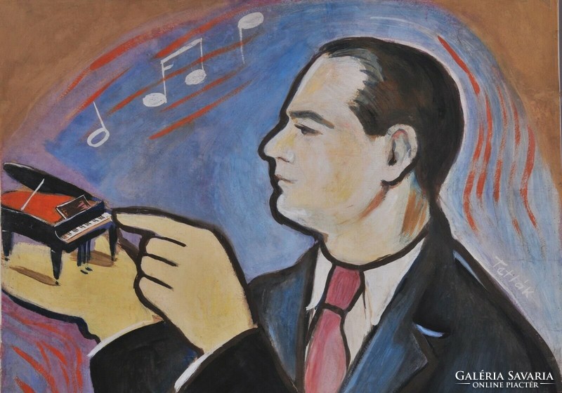 Ismeretlen festő: Art deco portré egy zongoristáról