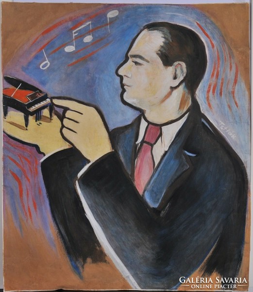 Ismeretlen festő: Art deco portré egy zongoristáról
