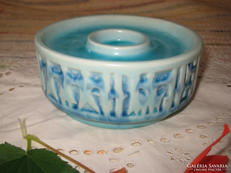 Zsolnay blue retro bowl candle holder, 12.5 cm