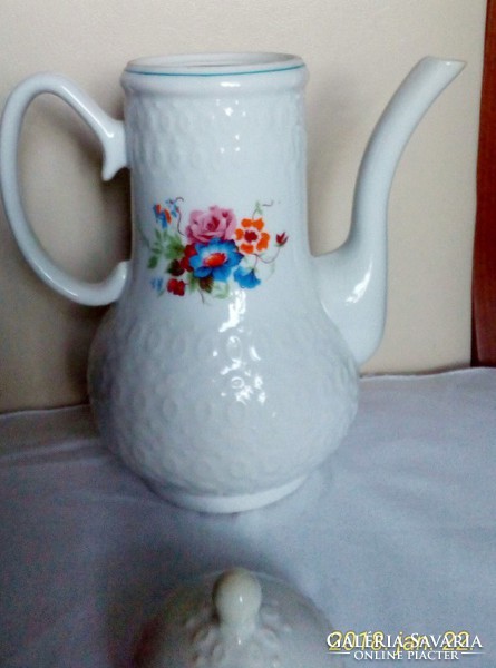 Porcelán teás kanna, kiöntő, tetővel 22 cm, nélküle 17 cm magas, hibátlan