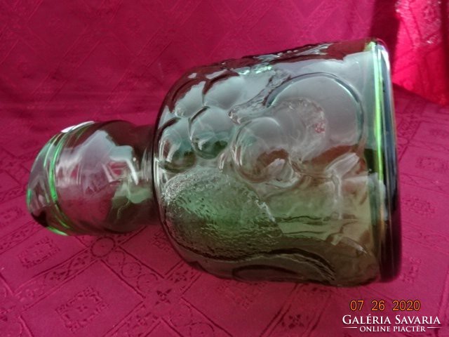 Zöld üveg kancsó, nyomott mintás, magassága 22 cm. Vanneki! Jókai.