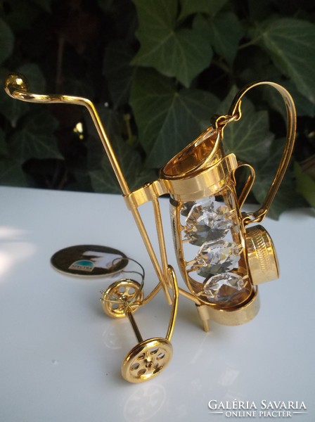 Golf cart - marked - new - swarovski - 24 carat - gold plated - 10 x 7.5 x 4 cm - with tag