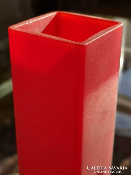 Modern, lichen, red, glassware vase, handmade 18 x 5 cm
