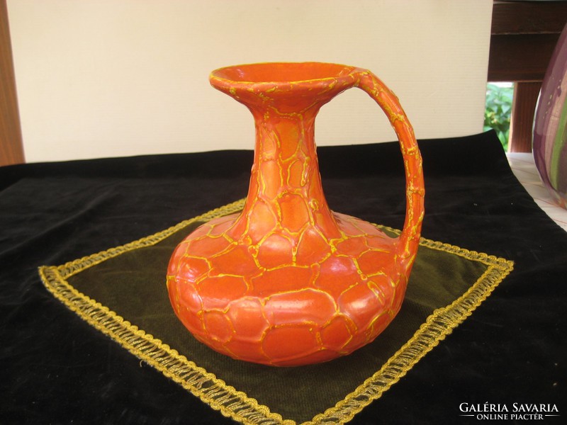 János Majoros, retro, vase with handles, good condition, marked 16 cm