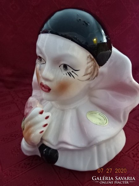 Olasz porcelán figura, Harlequin, pierrot bohóc, magassága 18 cm. Vanneki!