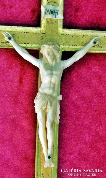 45. Antique ivory Jesus Christ (9.5Cm), corpus, crucifix, cross, 27 cm frame.