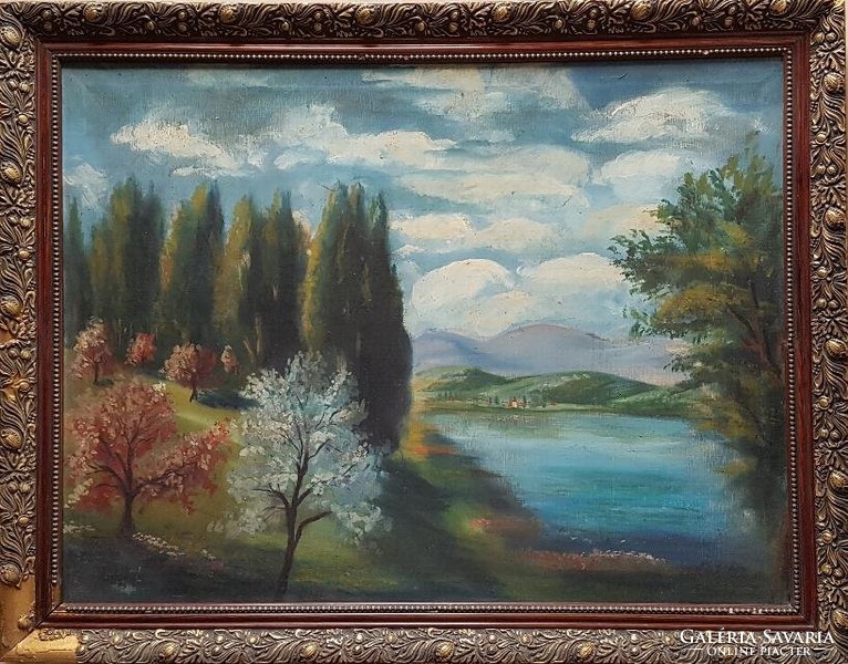 Painting, landscape, marked, age-appropriate flawless, first half of 1900s