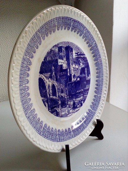 Cobalt blue old castle pattern, large bowl with convex lace rim, 28.2 cm