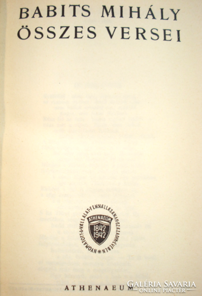 Babits Mihály összes versei (Atheneum kiadó Bp. 1942)