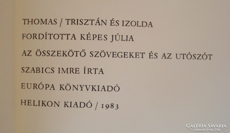 Thomas: Trisztán és Izolda (Európa - Helikon 1983)