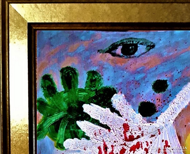 "Vérző szív"  olaj-akril vegyes technika festmény, akvarell papír,  40 x 30 cm, szignózott