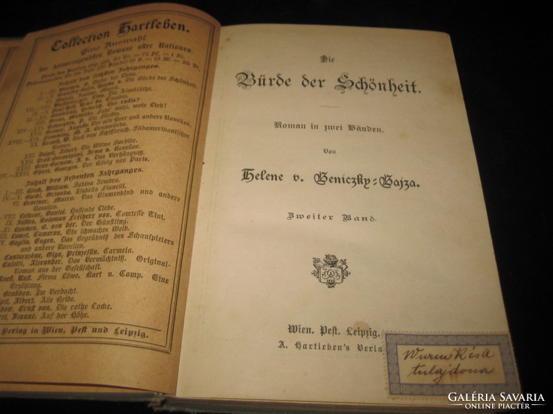 Sünde der Schönheit   ...A szépség bűnei  német nyelvű regény  a múlt sz.  elejéről