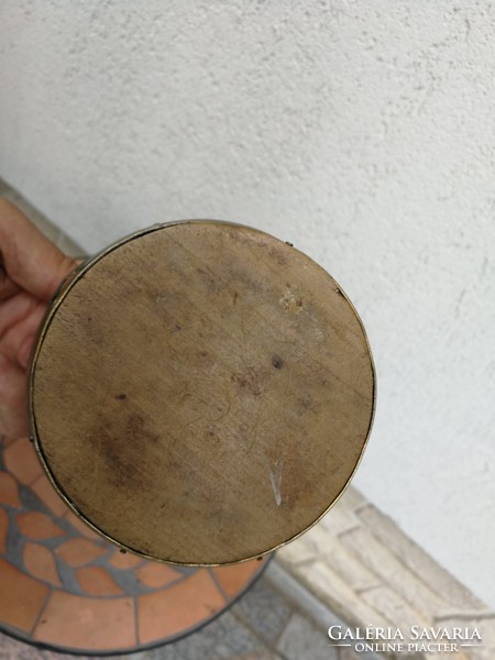 Dohánytartó antik  doboz, hordó forma! Réztetejű, bőr oldallal!100 éves kb, de használható ma is!