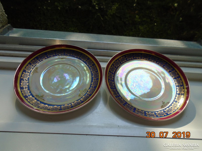2 Altwien mother-of-pearl glaze laced gold pattern tea cup coasters