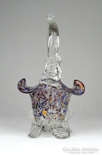 1B129 Régi muránói jellegű üveg kosár 16.5 cm