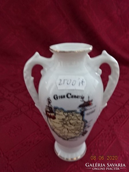 Spanyol porcelán, két füles emlék váza. Gran Canaria. Magassága 13 cm. Vanneki!