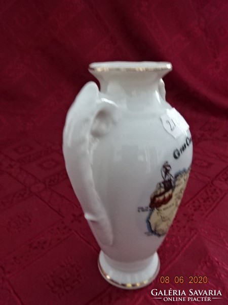 Spanish porcelain, memorial vase with two ears. Gran Canaria. Its height is 13 cm. He has!