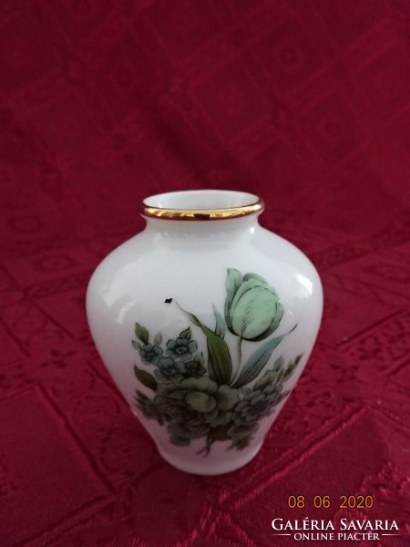 Német porcelán mini váza, zöld virággal, magassága 6 cm. Vanneki!