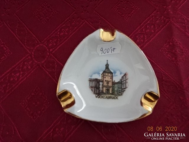 WILHELMSBURGER porcelán Ausztria. Arany szegélyes hamutál, Vöcklabruck felirattal. Vanneki!
