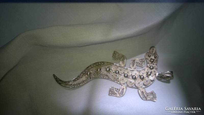 Special unique silver filigree salamander appendage pendant