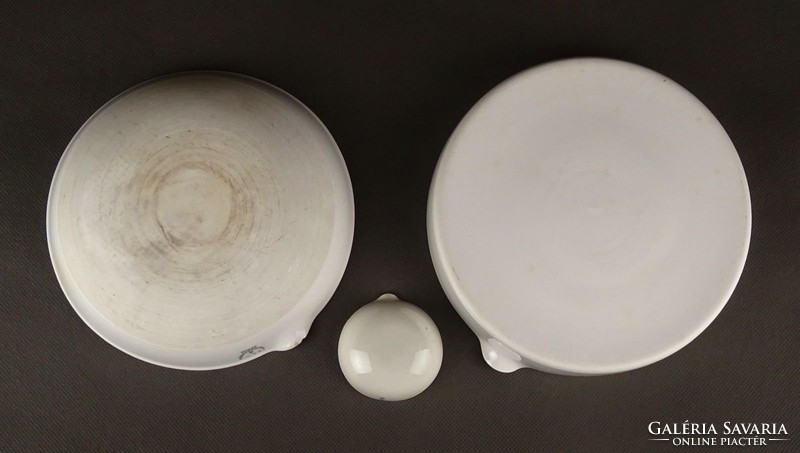 1B273 Régi jelzett gyógyszertári Haldenwanger porcelán tál patika edény 3 darab