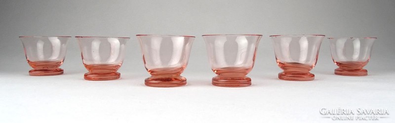 1B355 Régi rózsaszín art deco stampedlis üveg pohár készlet 6 darab