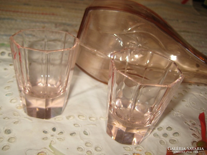 Art deco liqueur glass + two glasses, peach color 24 cm
