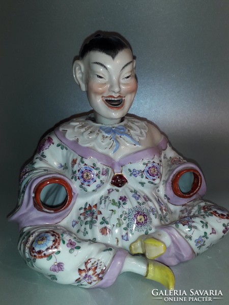 Antik - 19. századi - porcelán bólogató nyelv nyújtogatós ülő keleti pagoda figura - Nodding figure