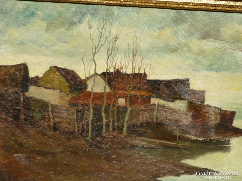 Eladó Várdeák Ferenc: Foyóparti házak című olajvászon festménye