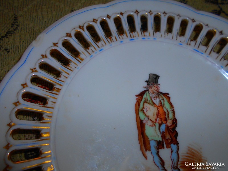 Antique fischer & sleep hand-painted wall plate with pierced border-- from tramps series