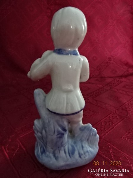 Porcelán figura, kisfiú a libával, magassága 13 cm. Vanneki!