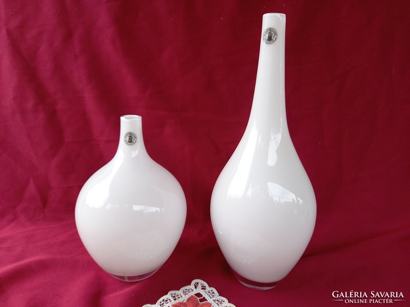 190 2 Blown broken milk glass bottle vases 31x11 and 20x12 cm