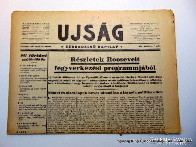 1941 1 10  /  Roosevelt fegyverkezési programja    /  UJSÁG  /  Szs.:  15888