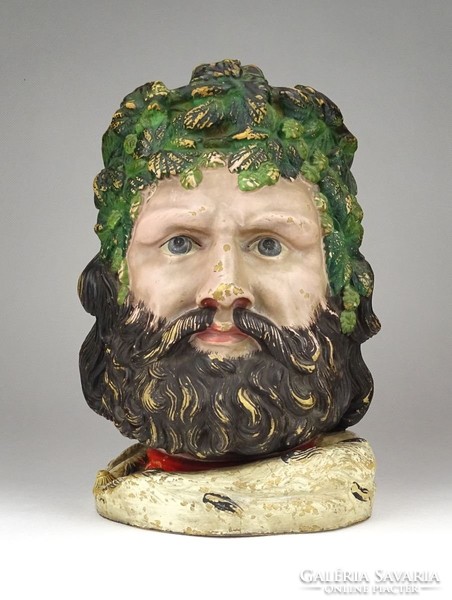 1B390 Ferdinand Gerbing : Antik osztrák terrakotta dohánytartó király fej XIX. század