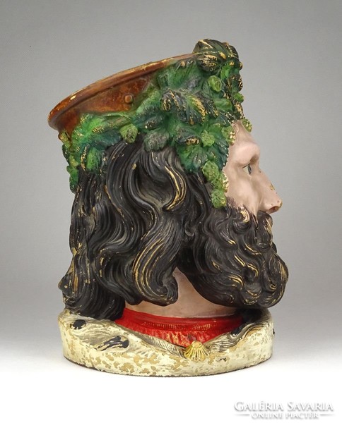 1B390 Ferdinand Gerbing : Antik osztrák terrakotta dohánytartó király fej XIX. század