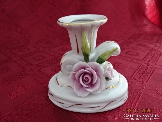 Német porcelán gyertyatartó, rózsa mintával, magassága 8,5 cm. Vanneki!