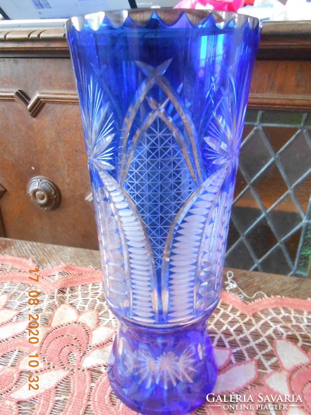 Blue crystal vase 35 cm