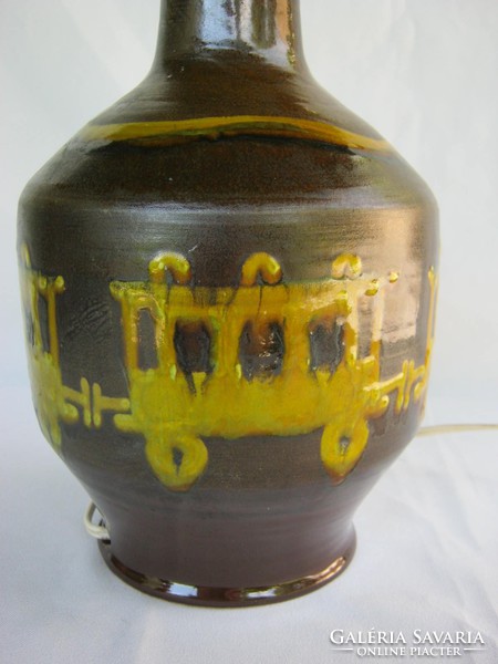 Retro industrialist ceramic lamp with a train locomotive