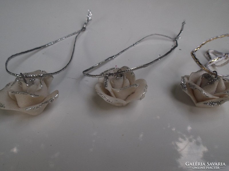 Christmas tree decoration - 3 pieces! - Hanging rose - German - 2.5 x 1 cm - nice condition