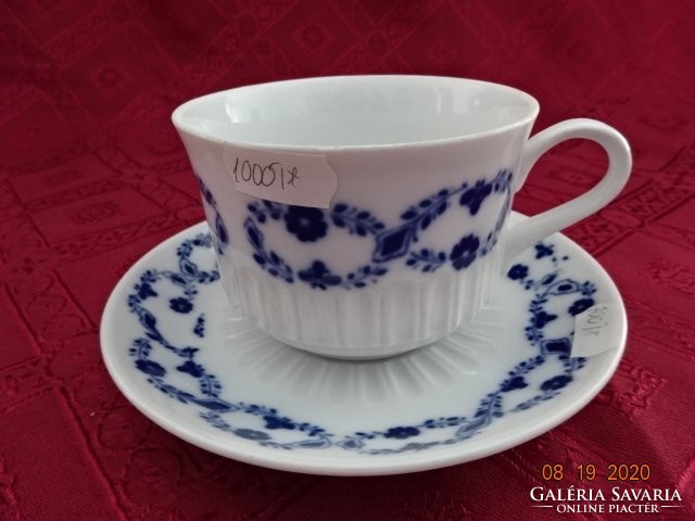 Cluj porcelain, cobalt blue patterned tea cup + coaster. He has!
