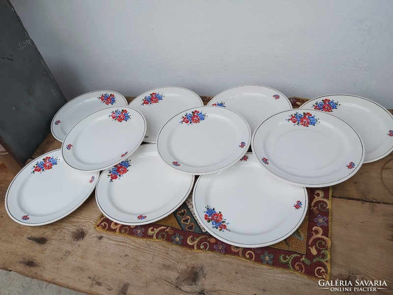 10 pcs granite flower plates, flat plate, plate set, nostalgia piece, peasant decoration